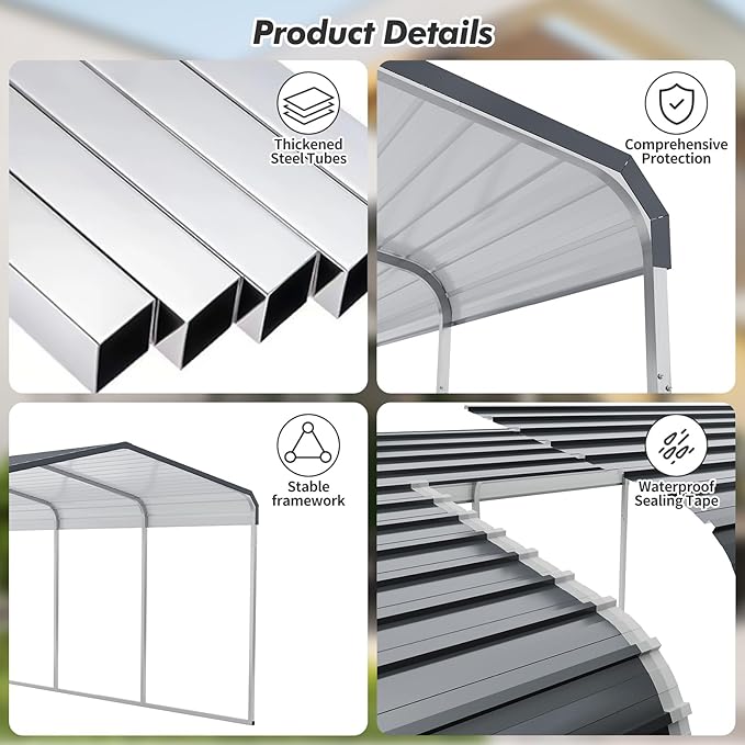 Carport Canopy 12x20 FT Heavy Duty Metal Carport Kit – Outdoor Portable Garage Tent Shelter for Car, RV, Boat – Steel Frame Car Port Shed – All Weather Storage Canopy Cover