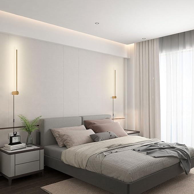 dimmable Modern Plug in Wall Sconce Set of 2, 23.6" Gold Brushed Wall Lights, Indoor Wall lamp Background Lighting with Memory Function, Applicable to Living Room and Bedroom 3000K 4000K 6000K