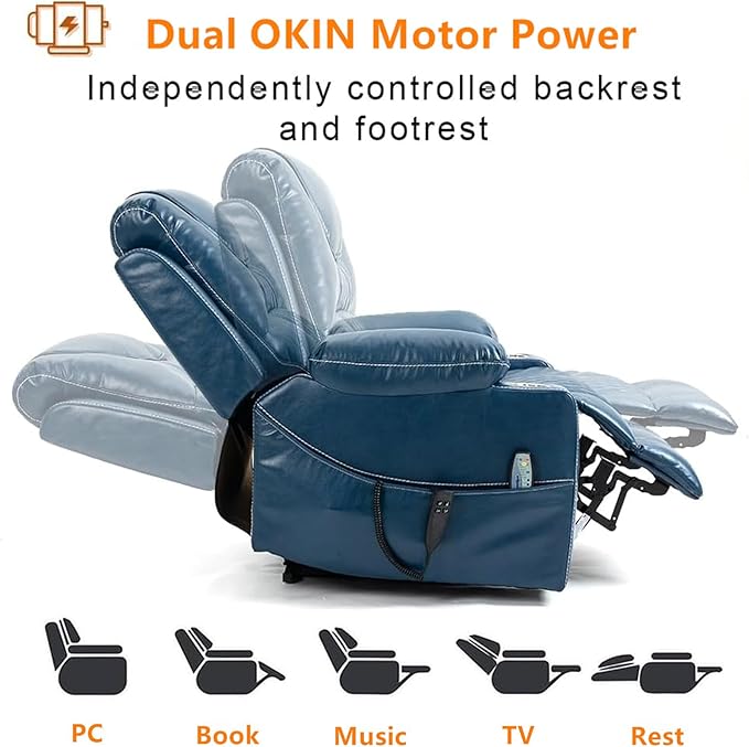 Heavy Duty Power Lift Chairs Recliners with Heater and Massage for Elderly, Big and Tall Recliners 400lbs Suitable for People Up to 6Ft (Blue Leather)