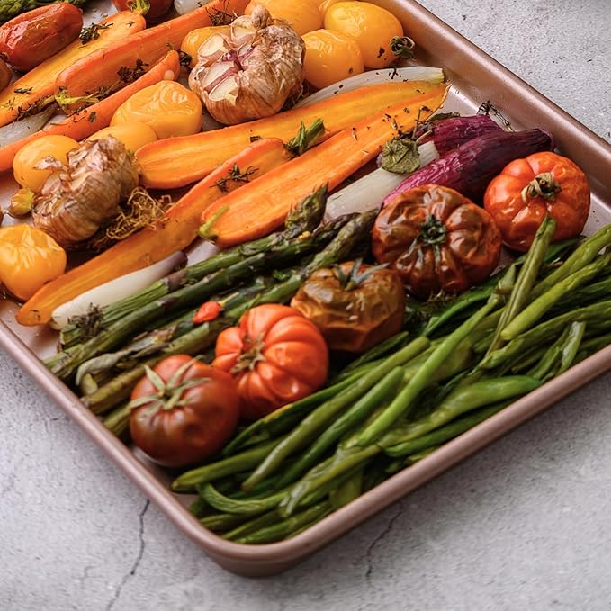 Baking Basics Premium PFOA free Nonstick Baking Pans Bundle of 4 items: 10x15 in Baking Sheets 2-Pack, Loaf Pan, Muffin Pan | Nont Toxic Quality Bakeware