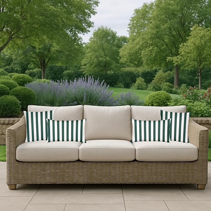 RSH DECOR: Sunbrella Square Throw Pillows Set of 2 | 17" x 17" | Water and Fade-Resistant Performance Fabric | Outdoor Pillow Covers with Down-Alternative Inserts | Mason Forest Green