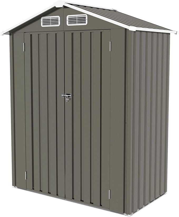 5 x 3 FT Outdoor Storage Shed, Metal Garden Tool Shed with Slooping Roof, Lockable Doors, All-Weather Bike Shed Easy to Assemble for Backyard, Patio, Lawn, Grey