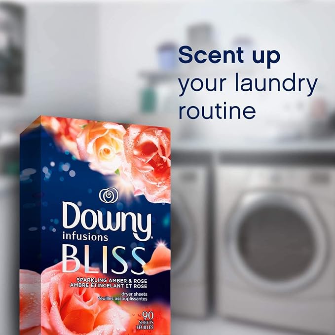 Downy Infusions Dryer Sheets, Laundry Fabric Softener, Bliss, Sparkling Amber & Rose, 200 count.