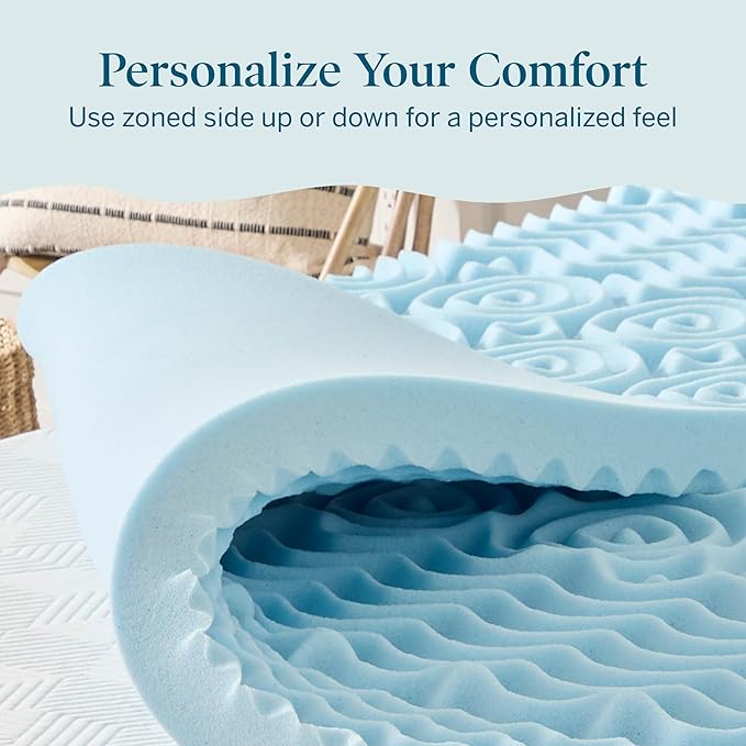 LUCID Gel Infused Memory Foam Mattress Topper – 3 Inch Mattress Topper – 5 Comfort Zones Relieve Pressure – CertiPUR-US Certified Foam - Queen