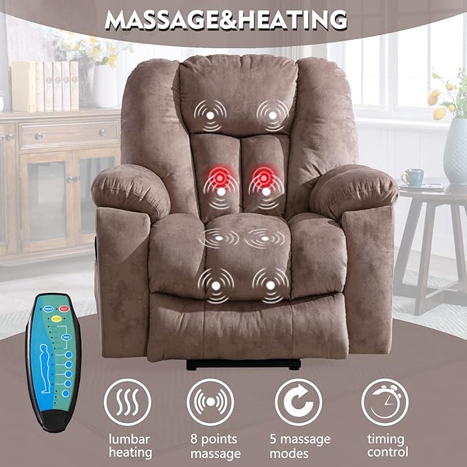 CANMOV Power Lift Recliner Chair with Massage and Heat for Elderly, Overstuffed Wide Recliners, Heavy Duty and Safety Motion Reclining Mechanism with USB Ports, 2 Concealed Cup Holders, Apricot