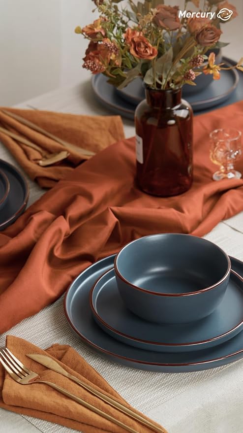 Famiware Mercury Plates and Bowls Sets, 18 Pieces Stoneware Dinnerware Sets, Dishes Set for 6, Microwave and Dishwasher Safe, Charcoal