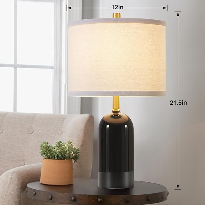 GyroVu Modern Ceramic Table lamp Set of 2, 3 Color Temperature Bedside lamp 21.5" Tall Nightstand Lamp End Table Lamps for Living Room Bedroom (Bulbs Included)