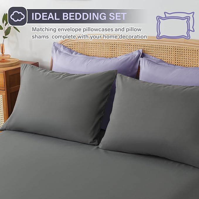 Cosybay Bed in a Bag King Reversible Comforter Sets 7pcs All Season Down Alternative Bedding Sets Lavender and Grey with Comforter, Pillow Shams, Flat Sheet, Fitted Sheet and Pillowcase