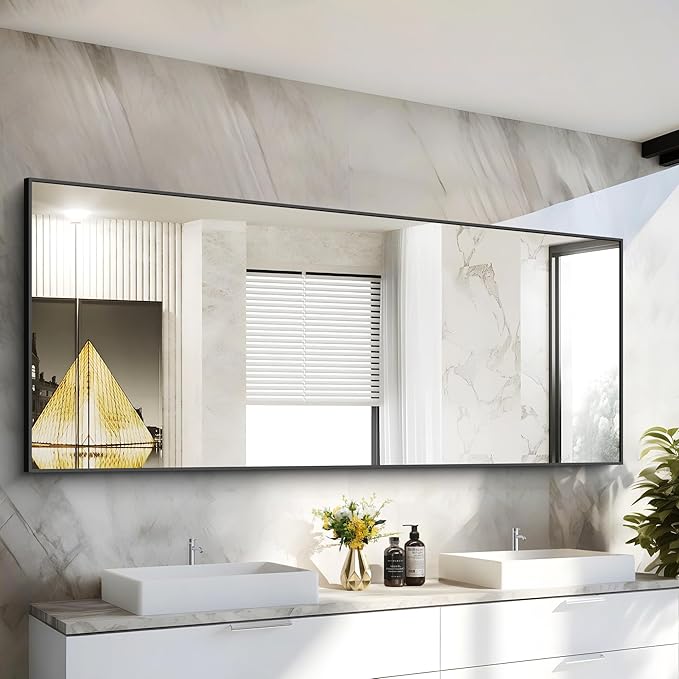 30x72inch Bathroom Mirror, Black Rectangle Mirror with Thin Frame, Large Rectangular Wall Mirror for Bathroom, Living Roomm, Hair Salon, Big Farmehouse Mirror Hang Horizontal/Vertical