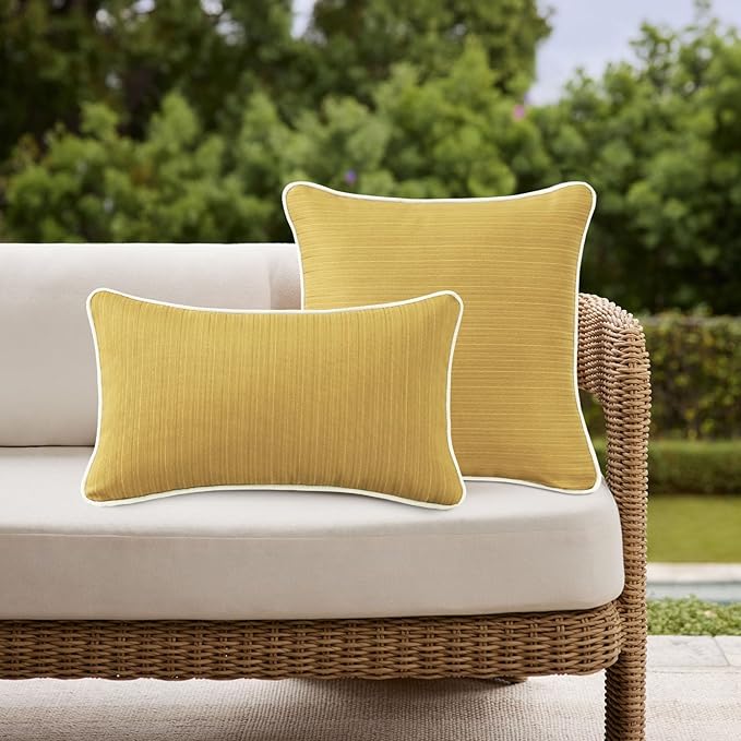 Decorative Outdoor Water Repellent Throw Pillows with Inserts, Set of 4, 20" x12" Pillows for Patio, Backyard, Bed, Couch, and Patio Furniture, Yellow Brown