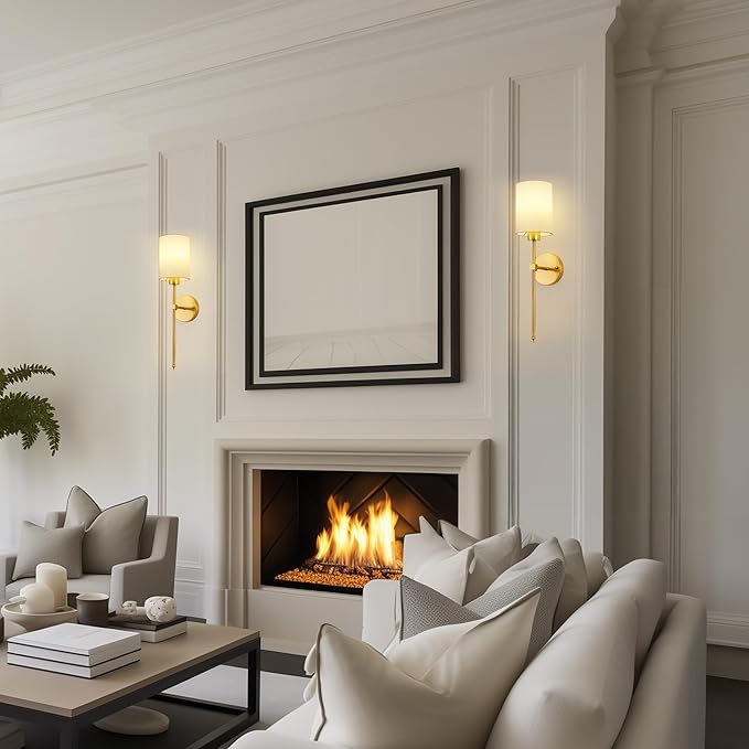 Battery Operated Wall Sconces Set of Two,Wireless Rechargeable Wall Light With Remote Control, Dimmable, 1800K/3000K/4000K/6000K/RGB, Timer, for Living Room, Bedroom, Fireplace, TV, 23.6 Inch, Gold