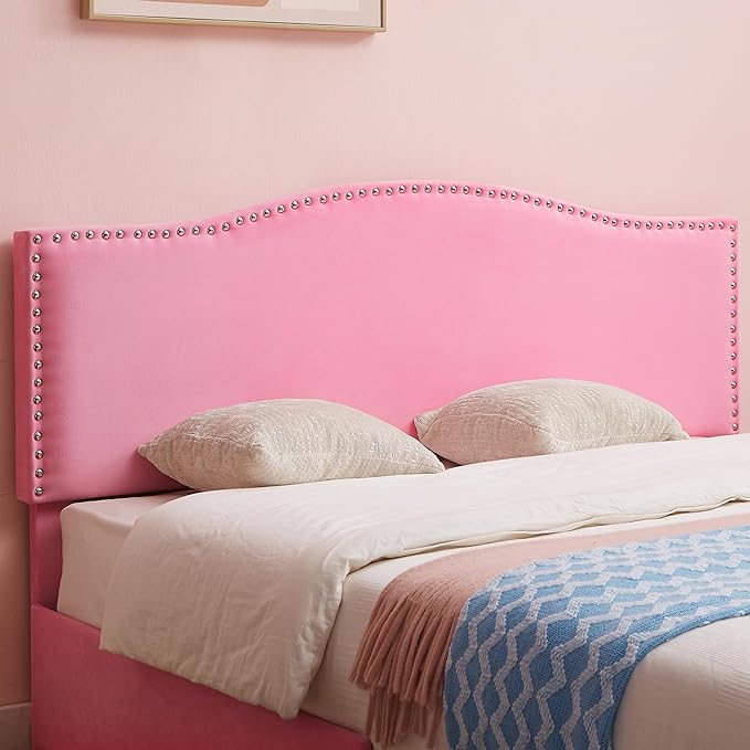 VECELO Full Bed Frame, Platform Bed Frame with Underbed Storage Drawers and Adjustable Height Upholstered Headboard, Heavy-Duty Frame and Strong Wooden Slats Support, Noise-Free, Easy Assembly, Pink