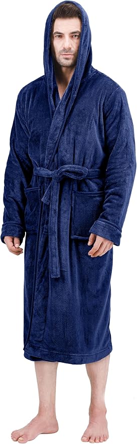 NY Threads Mens Robe with Hood, Luxury Plush Fleece Hooded Mens Bathrobe, Spa Bath Robe for Men