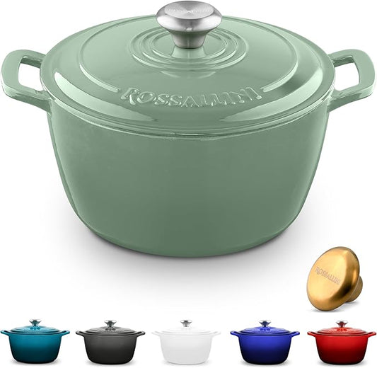 Signature Enameled Cast Iron Dutch Oven, Non-Stick Serving Pot with Tight Fitting Lid for Perfect Roasting, Baking, Sauteing, and Bread Making | 10Q (9.5L) - Sage