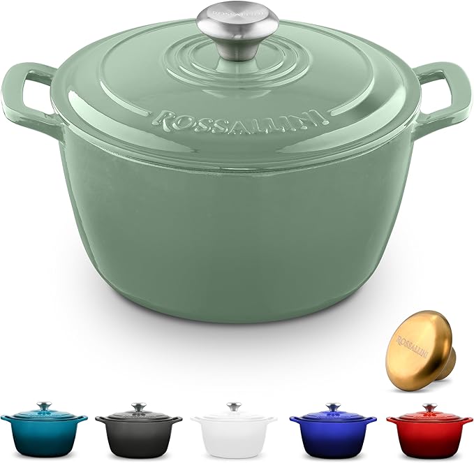 Signature Enameled Cast Iron Dutch Oven, Non-Stick Serving Pot with Tight Fitting Lid for Perfect Roasting, Baking, Sauteing, and Bread Making | 4.5Q (4.2L) - Sage