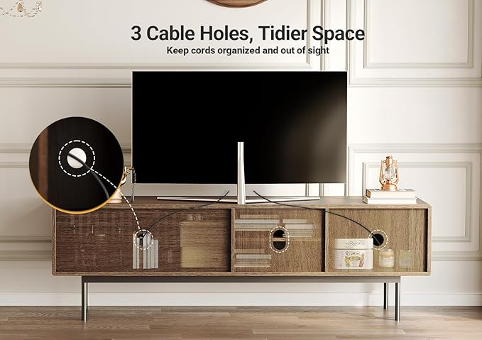 Claiks Mid Century Modern TV Stand for TV up to 70 inch, Entertainment Center with Sliding Barn Doors & Adjustable Shelve, Retro Low Profile Media Console TV Table for Living Room, Walnut