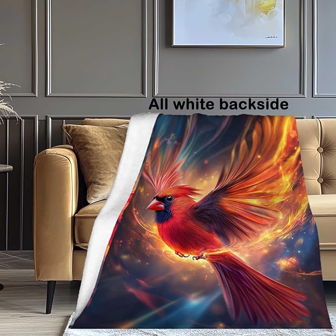 Cardinal Bird Blanket, Cardinal Gift for Women and Men, Soft Fleece Bird Blanket, Cozy Plush for Bedroom and Living Room Decor, 50x60 Inches