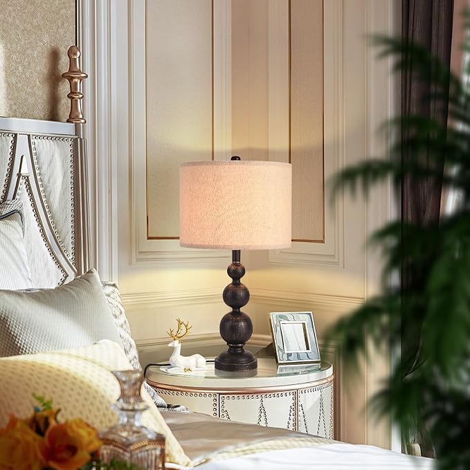 24.4" Farmhouse Bedside Black Table Lamps Set of 2 for Living Room Bedroom Nightstand, Black Iron Rustic Table Lamp for Kitchen, Vintage Table Lamp for End Table Side Table (Bulbs Not Included)