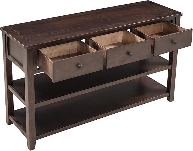 Knocbel Entryway Console Table with 3 Drawers and Open Shelves, Entry Hallway Foyer Sofa Long Table, 220lbs Weight Capacity, 50" L x 16" W x 30" H (Espresso)