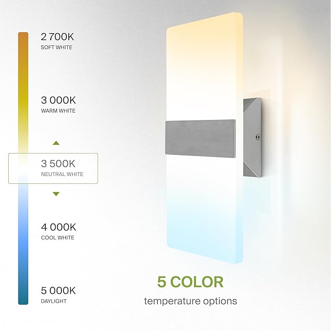 ASD 14 Inch LED Indoor Wall Sconce - Modern Interior 24W 120V 2700K-5000K Adjustable Dimmable Wall Mounted Light Fixtures, Acrylic Glass Wall Lights for Stairway, Hallway - ETL, Brushed Nickel