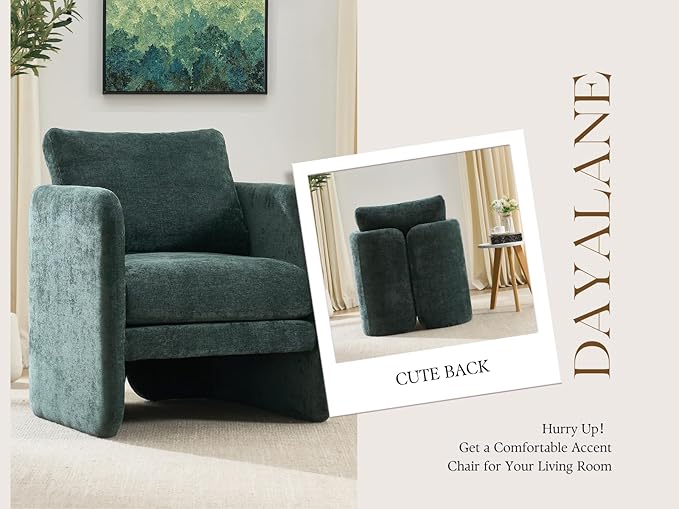 Modern Barrel Accent Chair, Mid-Century Beige Chenille Fabric Armchair for Living Room, Comfy Upholstered Reading Accent Chairs Single Sofa Chair for Bedroom Waiting Room Office,1 PCS, Green