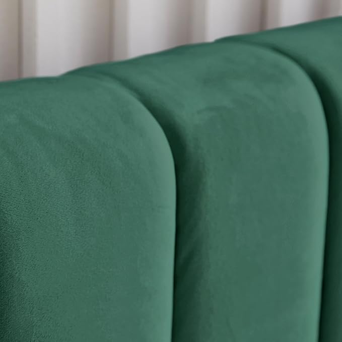 Livinia Full Size Elton Velvet Platform Bed, Upholstered Bed Frame with Vertical Channel Tufted Headboard Footboard, Strong Wood Slats, No Box Spring Needed, Green (Full)