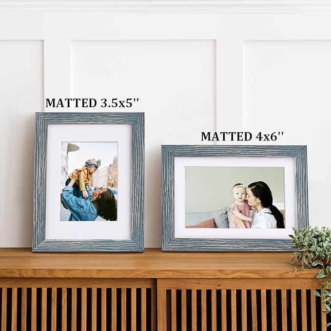 Egofine 5x7 Picture Frame Made of Solid Wood,Covered by Plexiglass Display Pictures 3.5x5/4x6 with Mat or 5x7 Without Mat for Table Top Display and Wall Mounting Photo Frame, Rustic Blue
