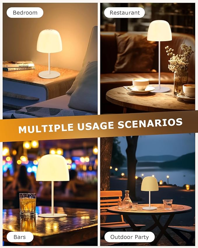 2 Pack Portable Cordless Table Lamp, 3 Color Stepless Dimming 5500mAh Rechargeable Battery Operated LED Desk Lamp, for Bedroom/Couple Dinner/Desk/Cafe/Dining Room/Terrace