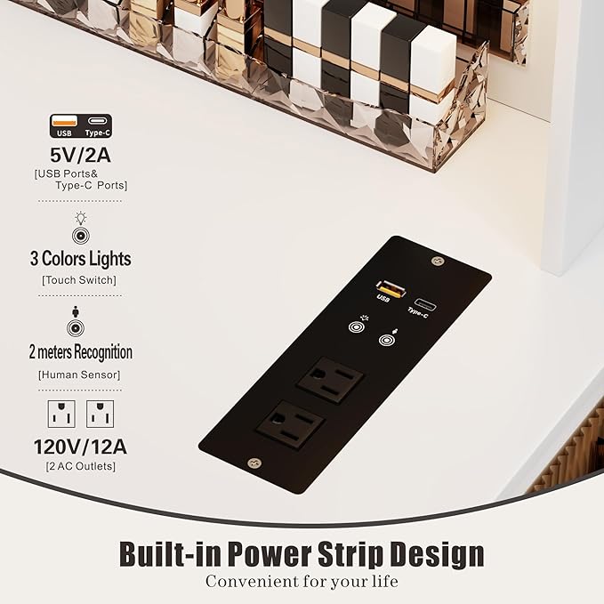 HWB Makeup Vanity Desk with Mirror and Lights,Vanity Table with 5 Drawers&2 Shelves,Vanity Set for Bedroom,Dressing Table with 10 Light Bulbs,Desk Vanity with USB Port&Human Sensor Design,White