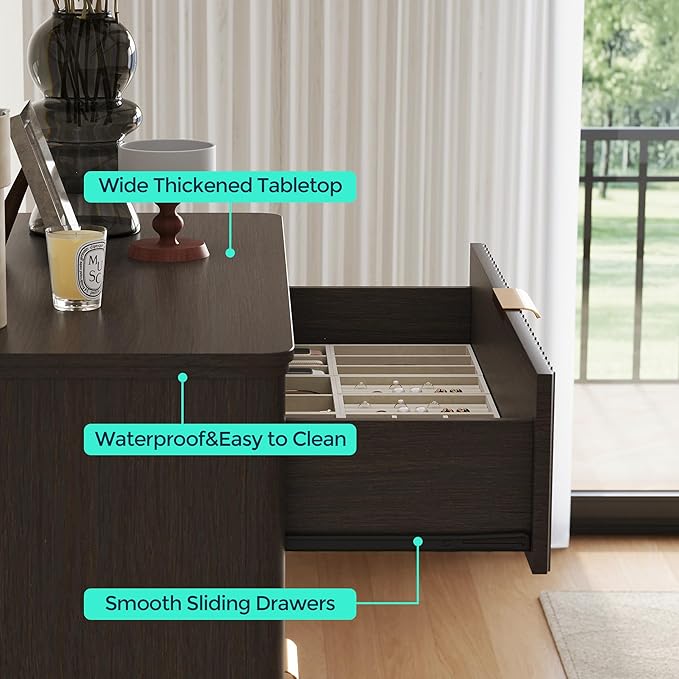 LINSY 5 Drawer Tall Dresser for Bedroom, Modern Fluted Wood Chest of Drawers with Gold Metal Handles, Wide Storage Dresser TV Stand for Bedroom, Living Room, Entryway, Walnut