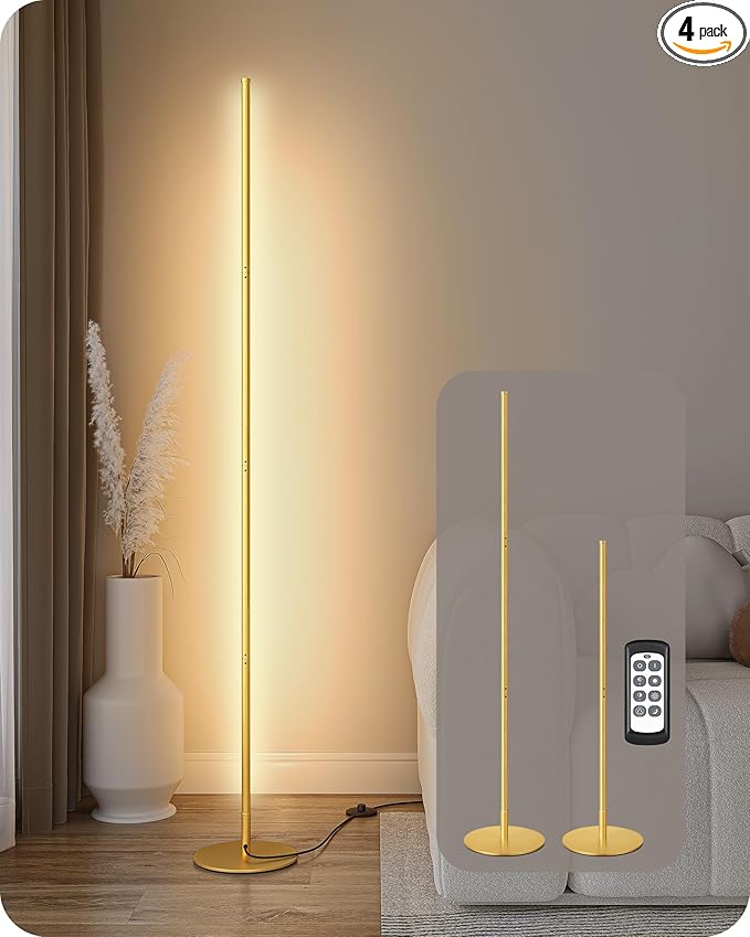 EDISHINE LED Corner Floor Lamp, Dimmable Standing Light with Remote, 7 Color Temperature 2700K-6000K, 57.5" Modern Floor Lamp for Bedroom, Living Room, Office, Gold