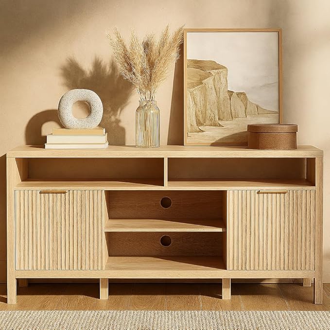 TV Stand for Living Room and Bedroom,Mid Century Modern TV Console, Entertainment Center with Storage,Media Entertainment Stand,TV Cabinet (60" Oak Tv Stand for 65" Tvs - Thickened Design b)