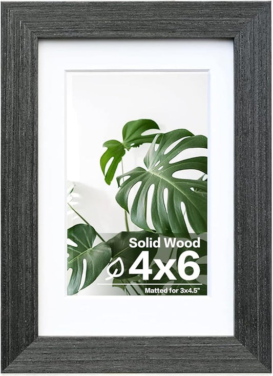 Egofine 4x6 Picture Frame Made of Solid Wood with Plexiglass, Display Pictures 3.5x5 with Mat or 4x6 Without Mat for Tabletop and Wall Mounting, Rustic Black