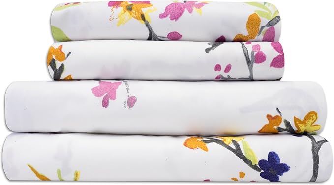 1500 Supreme Collection Extra Soft Botanical Bright Whimsical Watercolor Pattern Sheet Set, Twin- Luxury Bed Sheets Set with Deep Pocket Wrinkle Free Bedding, Printed Pattern, Twin