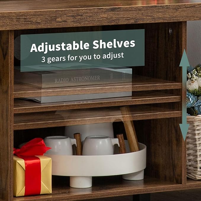 GAZHOME TV Stand for TV up to 65 Inches, TV Cabinet with Open Storage, TV Console Unit with Shelving for Living Room, Entertainment Room, Rustic Brown