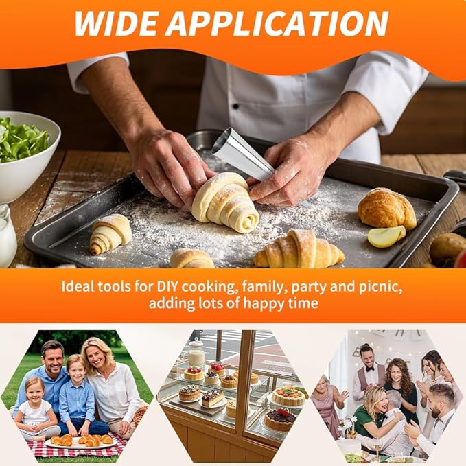 35pcs Cream Horn Kits for Baking, Cannoli Forms Tubes Kit, Stainless Steel 16pcs Cone Shaped and 12pcs Tubular Shaped Baking Pan for Danish Pastry, Cream Roll, Croissant