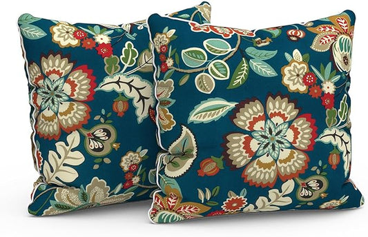 LVTXIII Outdoor/Indoor Throw Pillows, Decorative Patio Accent Pillows, Fluffy Water Repellent Garden Cushions for Home Patio Coach Sofa Use, 20×20 Inch, Pack of 2, Peacock Blue