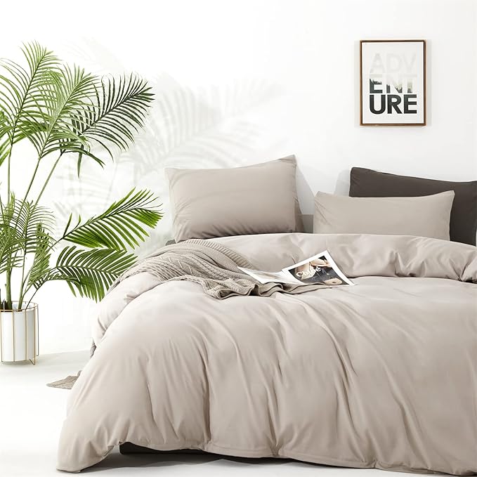 Luxlovery Beige Khaki Comforter Cal King Cream Bedding Set California King Oatmeal Solid Beige Coffee Blanket Quilts Soft Breathable Cream Taupe Comforter Set