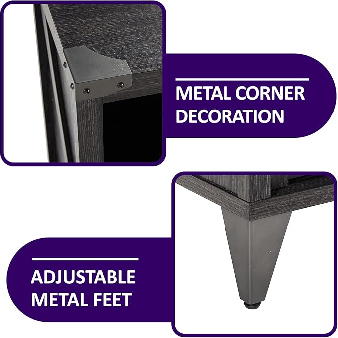 AMERLIFE 65" Fireplace TV Stand with 60" Glass Electric Fireplace, Industrial & Farmhouse Media Entertainment Center with Open Shelve Storage for TVs Up to 75", TV Console for Living Room, Gray