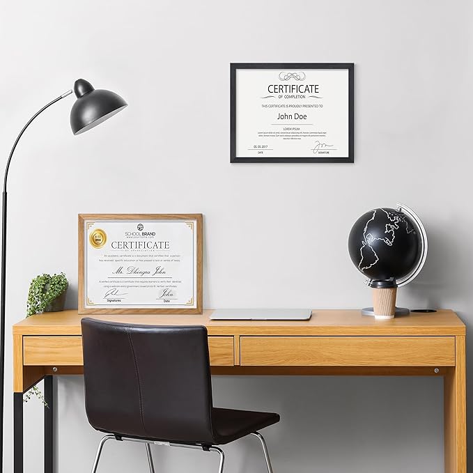 Axeman Diploma Frame For 8.5x11 Certificate Document | Solid Oak Wood 8.5 By 11 Picture With Mat For 6x8 | 8 1/2 x 11 Certificate Frame | Plexiglass And Hanging Hardware Included | Walnut
