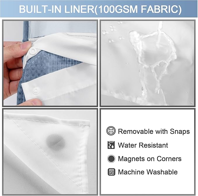 YellyHommy No Hook Shower Curtain with Snap in Liner Set Less Time Waffle Shower Curtain for Bathroom 75" L x 72" W Sky Blue