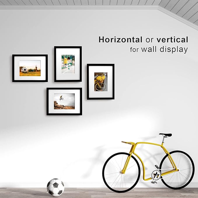 Egofine 9x12 Picture Frame Black Covered by Plexiglass Made of Solid Wood, Wood Frame for Pictures 5x7/ 6x8 with Mat or 9x12 without Mat, Tabletop and Wall Mounting Display