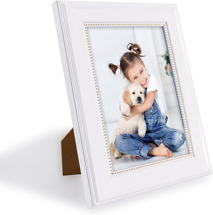 GraduationMall 5x7 Picture Frames, Real Glass, Display Photos for Wall or Tabletop, White with Gold Beads, 2-Pack