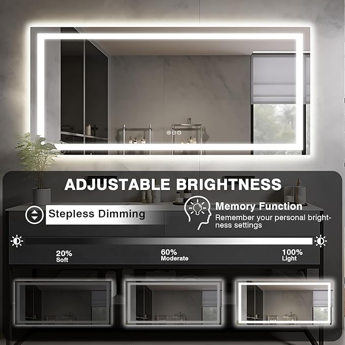 Large 84"x40" Light up Bathroom Mirror with Front Lit and Backlit, Anti-Fog Vanity Mirror with Lights, Stepless Dimmable Lighted Mirror, 3 Colors Smart Mirror (Horizontal/Vertical)