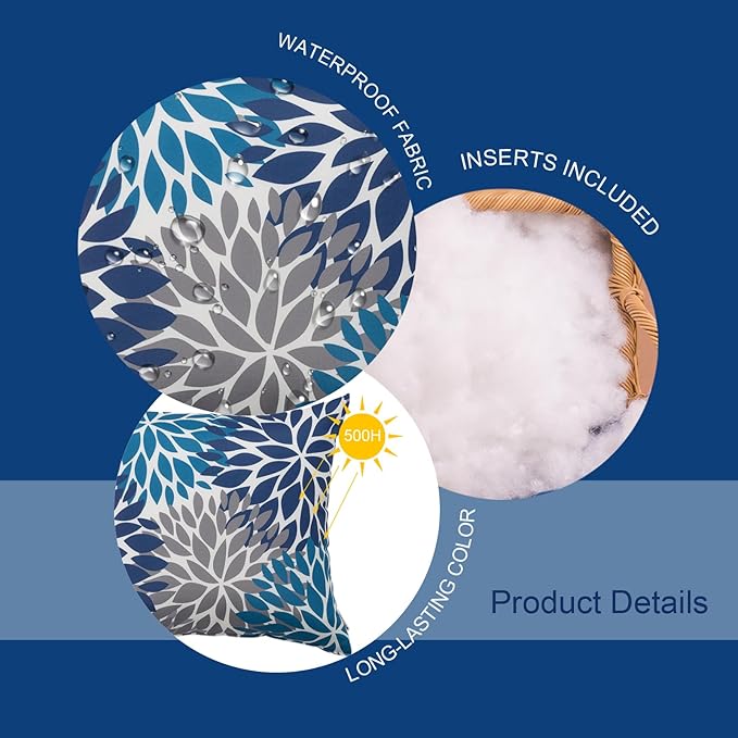 Outdoor Pillows, Pack of 2 Waterproof Decorative Throw Pillows with Inserts, 18”x18” Square Pillows for Bed, Couch, Sofa and Patio Furniture