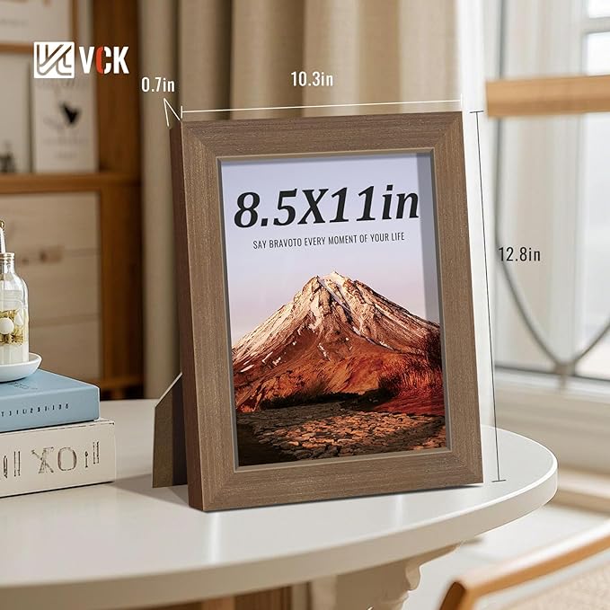 VCK 8.5x11 Brown Picture Frames 3 Pack, High-End Wood Wide Border Poster Frame,Tabletop & Wall Hanging, Multi-Directional Display Family Photos, Office Prints, Studio/Gallery/Home Artwork