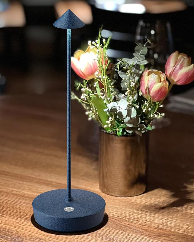 Cordless Table Lamps Rechargeable, 6000mAh Battery Operated LED Desk Lamp Outdoor Waterproof Portable Touch Dimmable Table Light for Patio Restaurant Dining Home Blue