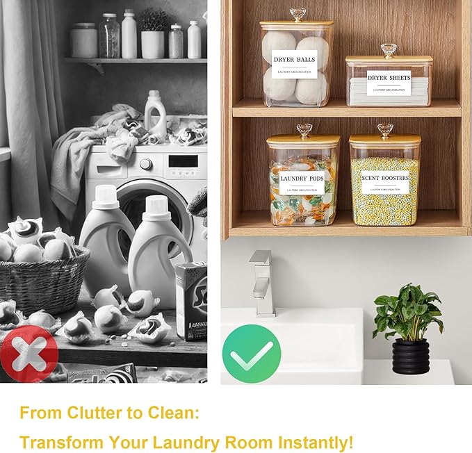 3 Pack Large Laundry Powder Container and Dryer Sheet Holder with Airtight Lid, Clear Plastic Laundry Pods Container for Laundry Room with Scoops, 12 Lables
