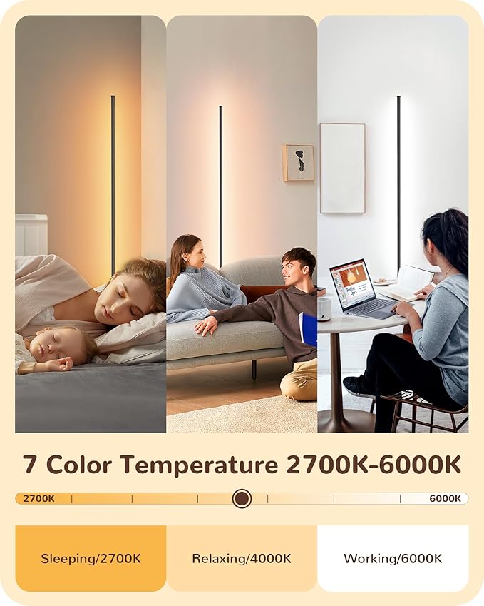 EDISHINE Floor Lamps for Living Room, Remote Control & Foot Switch Corner Floor Lamp, 10%-100% Dimmable Standing Lamp with 7 Color Temperature, 57.5" Tall Floor Lamp for Bedroom, Office, Black