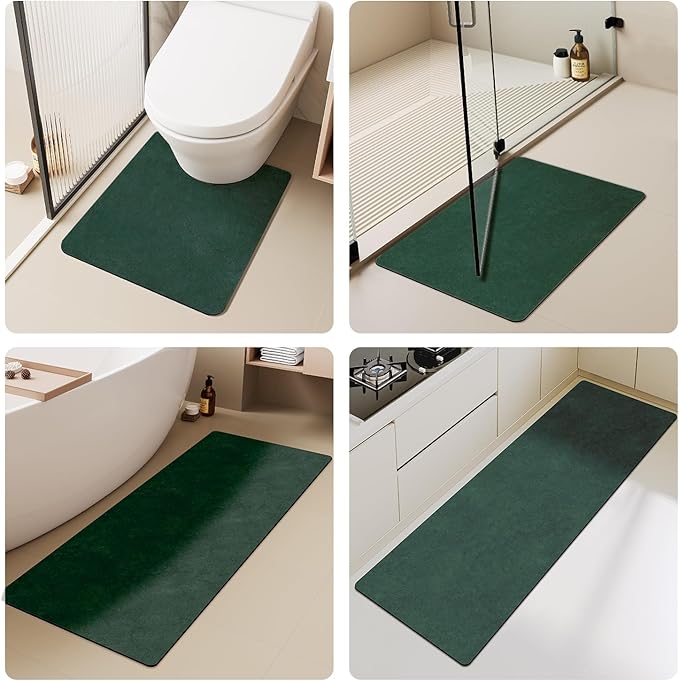 Bathroom Mat Quick Dry, Bathroom Rugs Non Slip Washable Thin Absorbent Bath Mat Fits Under Door Bathroom Floor Mat Perfect for Bath, Shower, or Sink 24"x36" Dark Green